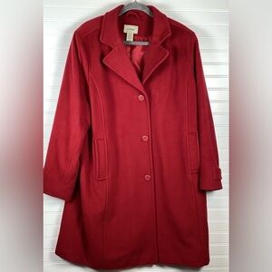 LL Bean womens red lambs wool DRESS Coat 1X Thinsulate lining-kick pleat